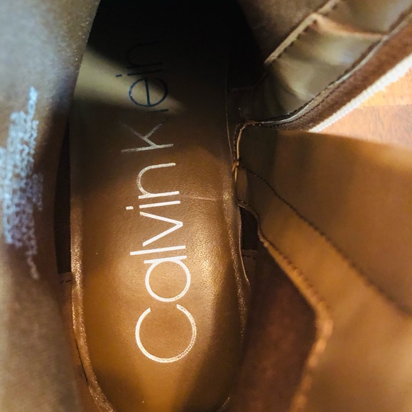 Calvin Klein Boots Dhara Brown Logo Buckle Ankle Booties Faux Suede I bought new - Picture 8 of 12